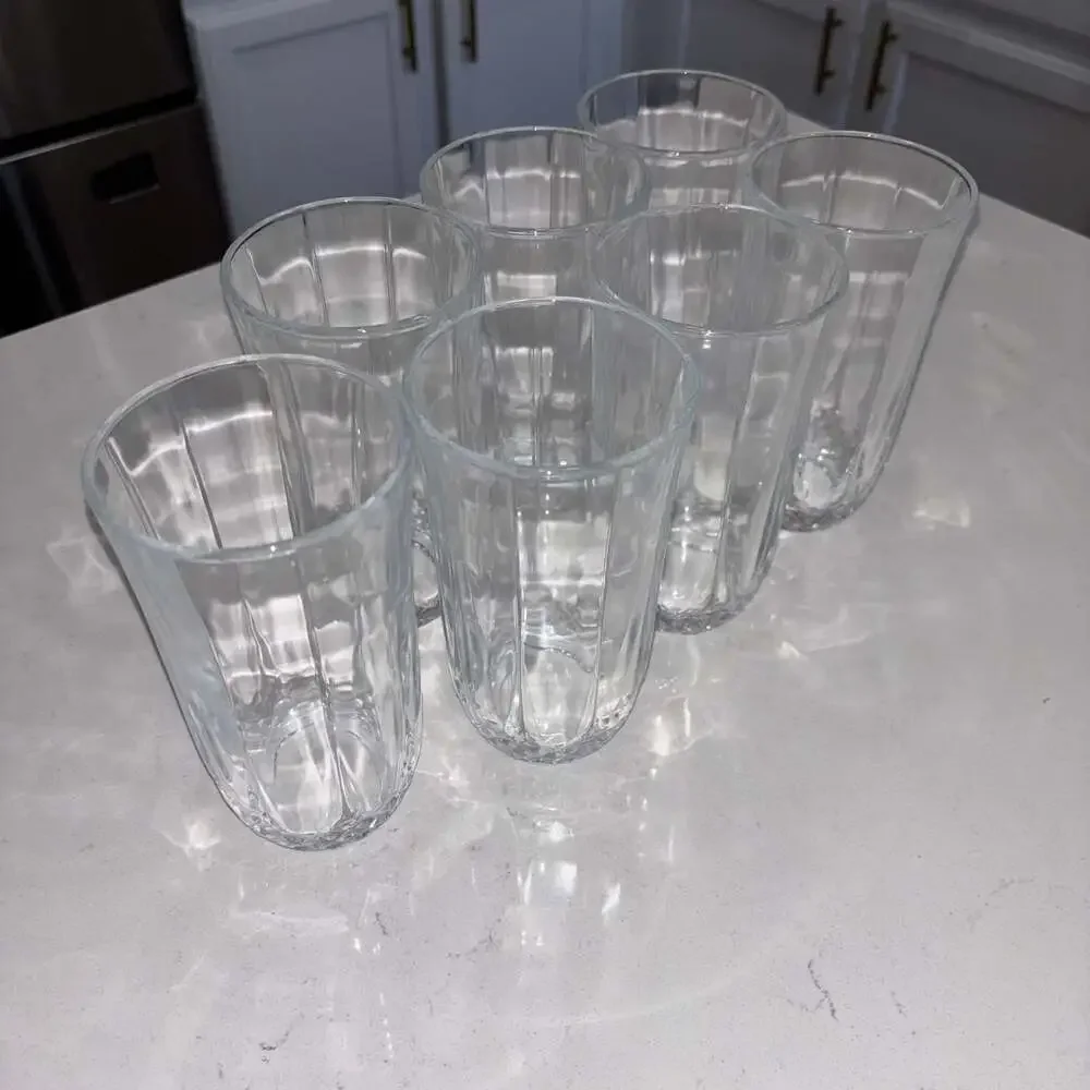Vintage Vertical Cut Heavy Crystal Panel Highball Glass Tumblers (7)